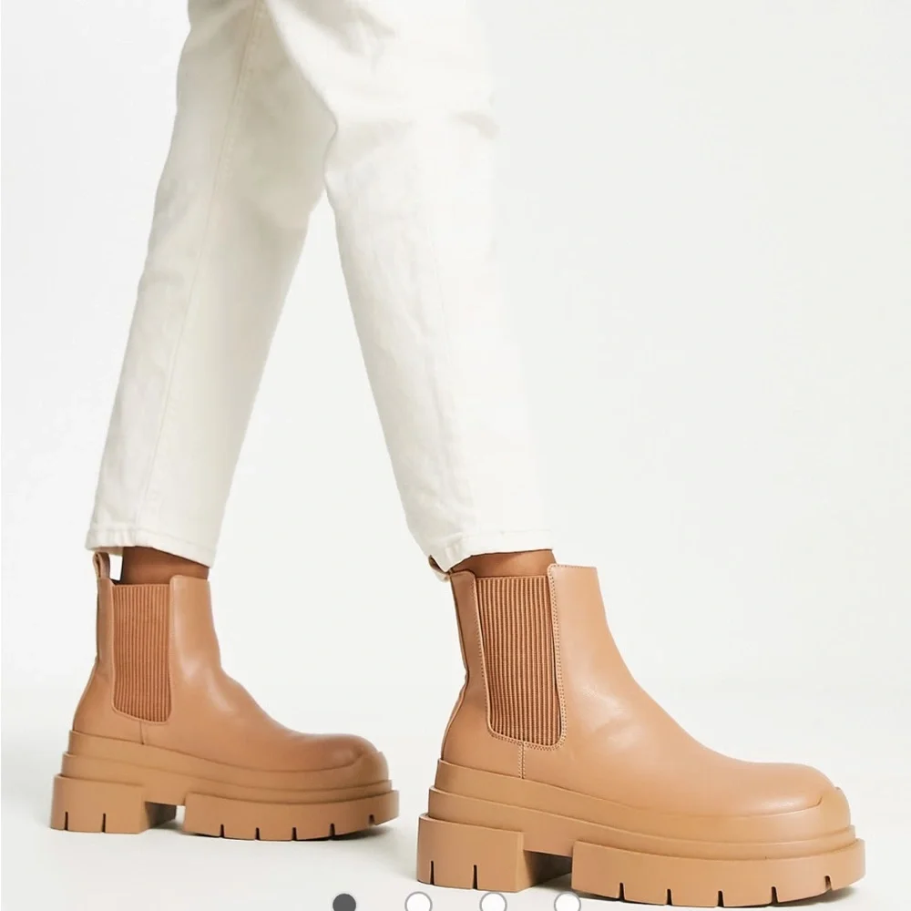 Topshop Brody Chunky Chelsea Boots Camel Tan Platform Lug Sole EU 38